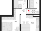 1-к. квартира, 32&nbsp;м²