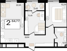 2-к. квартира, 64&nbsp;м²