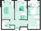 2-к. квартира, 61 м²