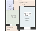 1-к. квартира, 44&nbsp;м²