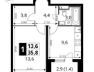 1-к. квартира, 35&nbsp;м²