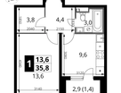 1-к. квартира, 35&nbsp;м²