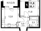 1-к. квартира, 35&nbsp;м²