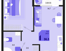 1-к. квартира, 36&nbsp;м²