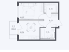 1-к. квартира, 33,5&nbsp;м²