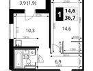 1-к. квартира, 36&nbsp;м²