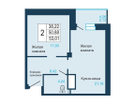 2-к. квартира, 53&nbsp;м²
