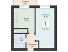 1-к. квартира, 35 м²