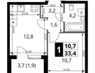1-к. квартира, 33 м²