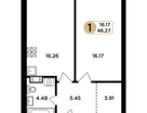 1-к. квартира, 46&nbsp;м²