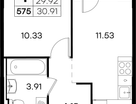 1-к. квартира, 30&nbsp;м²