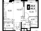 2-к. квартира, 45&nbsp;м²