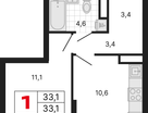 1-к. квартира, 33&nbsp;м²