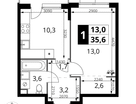 1-к. квартира, 35&nbsp;м²