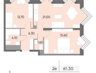 2-к. квартира, 61&nbsp;м²