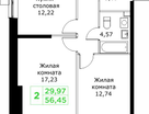 2-к. квартира, 56 м²
