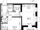 2-к. квартира, 44&nbsp;м²
