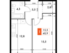 1-к. квартира, 40&nbsp;м²
