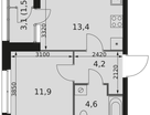 1-к. квартира, 35&nbsp;м²