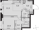 2-к. квартира, 43&nbsp;м²