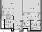 2-к. квартира, 54&nbsp;м²