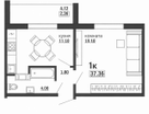 1-к. квартира, 34 м²