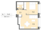 1-к. квартира, 34&nbsp;м²