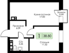 1-к. квартира, 38 м²