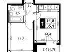 1-к. квартира, 35 м²
