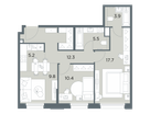 3-к. квартира, 64&nbsp;м²