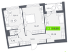 2-к. квартира, 59&nbsp;м²