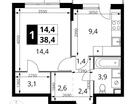 1-к. квартира, 38&nbsp;м²