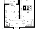 1-к. квартира, 41&nbsp;м²