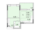 Студия, 41 м²