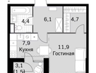 Студия, 34,4&nbsp;м²