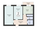 2-к. квартира, 54&nbsp;м²