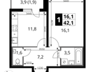 1-к. квартира, 42&nbsp;м²