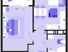 1-к. квартира, 36&nbsp;м²