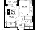 1-к. квартира, 34&nbsp;м²