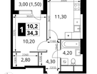 1-к. квартира, 34&nbsp;м²