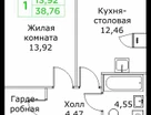 1-к. квартира, 38&nbsp;м²