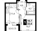 1-к. квартира, 32&nbsp;м²