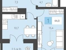 1-к. квартира, 44&nbsp;м²