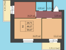 2-к. квартира, 50,7 м²