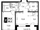 2-к. квартира, 50&nbsp;м²