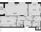 2-к. квартира, 66&nbsp;м²