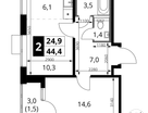 2-к. квартира, 44&nbsp;м²
