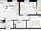 2-к. квартира, 60 м²