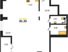 1-к. квартира, 81,3 м²