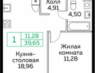 1-к. квартира, 38&nbsp;м²